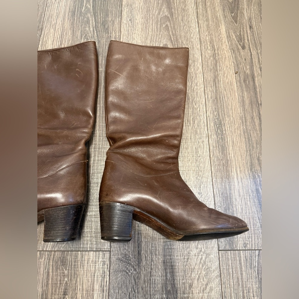 Gucci 1970s Horsebit Brown Leather Wood Stacked Heel Boots Size 8 - Picture 6 of 10